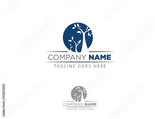 Tree logo concept of a stylized vector tree with leaves and branches, with space for text. Ecological logotype tree