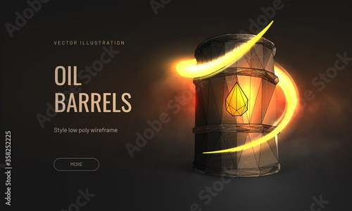Oil barrel 3d vector illustration isolated on dark smoke background