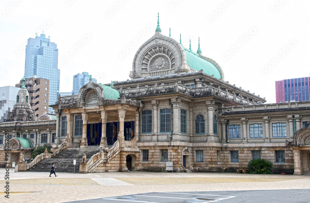Naklejka premium The Tsukiji Honganji temple is a Jodo Shinshu Buddhist temple in Tokyo, Japan and the architecture was designed based on ancient Buddhist styles.