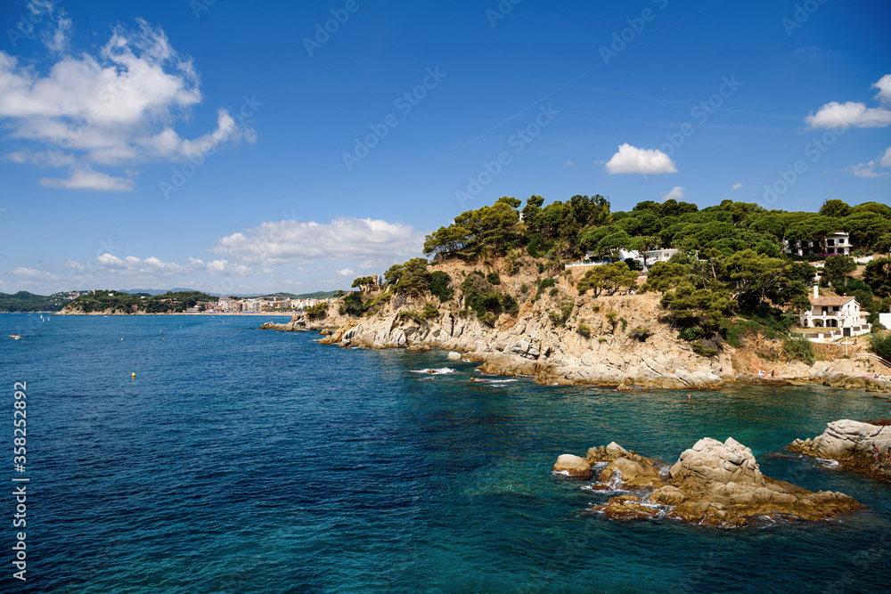 Sea landscape with Loret de Mar, Catalonia, Spain near of Barcelona.
