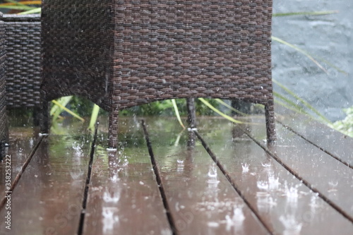 Heavy rain on the deck