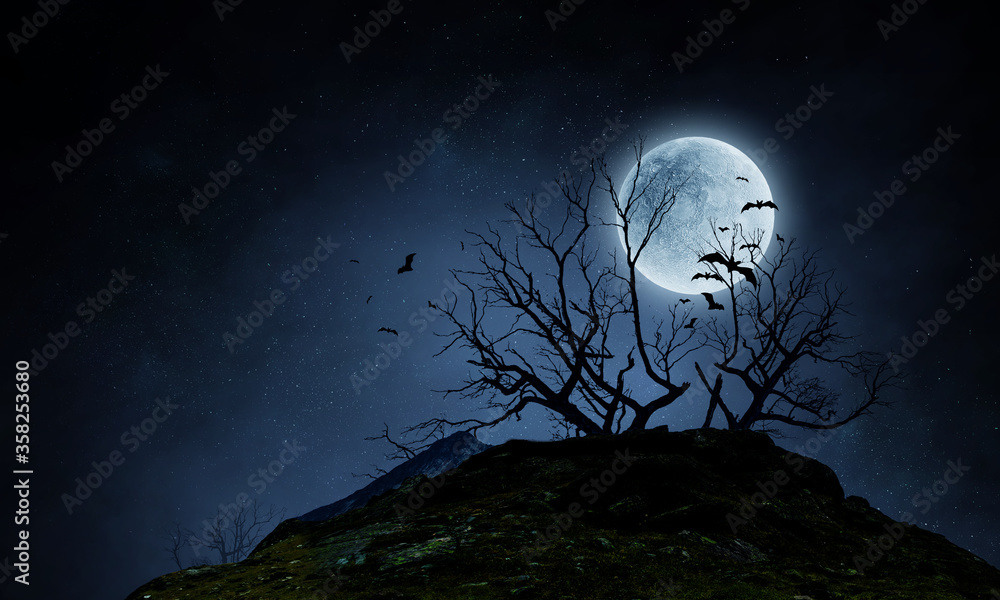 Spooky night image . Mixed media