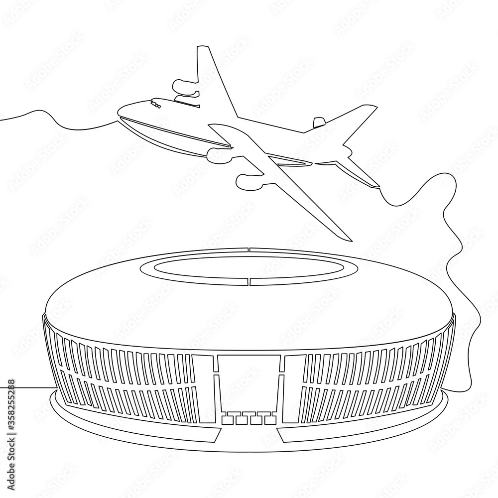 Continuous line drawing airport with airplane Continuous line drawing airport with airplane