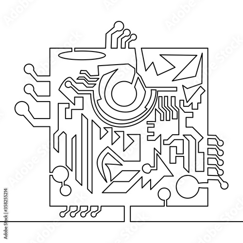 Continuous line drawing Microchip vector concept