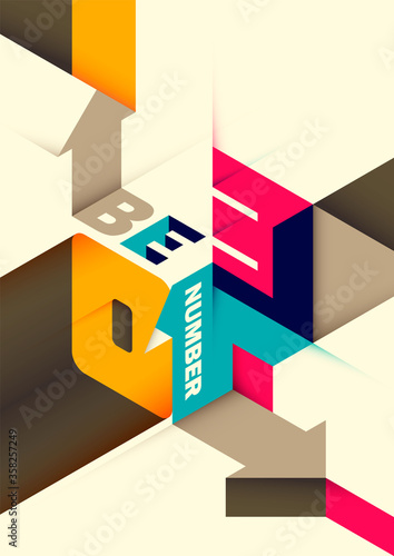 Conceptual isometric poster with typography. Vector illustration.