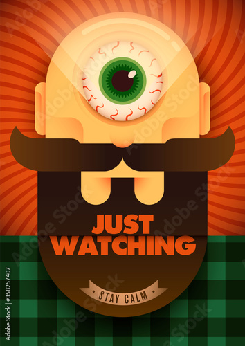 Conceptual poster with comic cyclops. Vector illustration.