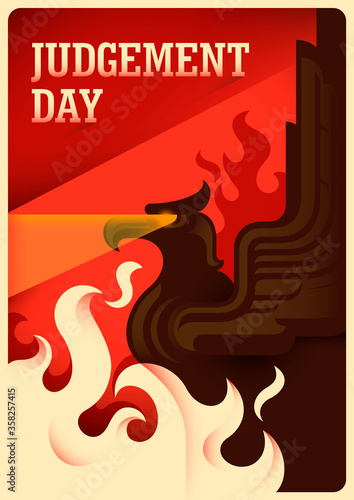 Conceptual poster in retro style design, with mighty eagle illustration, fire and headline. Vector illustration.