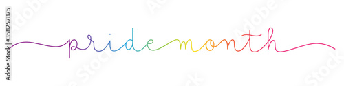 PRIDE MONTH rainbow gradient vector monoline calligraphy banner with swashes