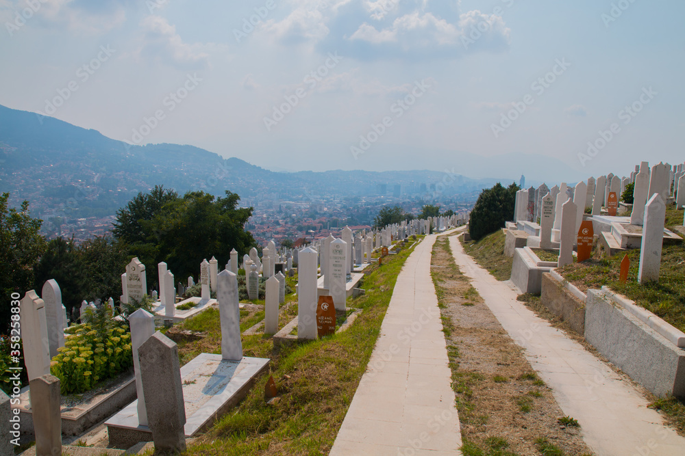 Martyrs’ Cemetery Kovaci:
White graves of the muslim graveyard on the hill above the city. Total number of deaths during the Bosnian War (1992-1995) was 110,000 people
Martyrs’ Cemetery Kovaci:
White graves of the muslim graveyard on the hill above the city. Total number of deaths during the Bosnian War (1992-1995) was 110,000 people