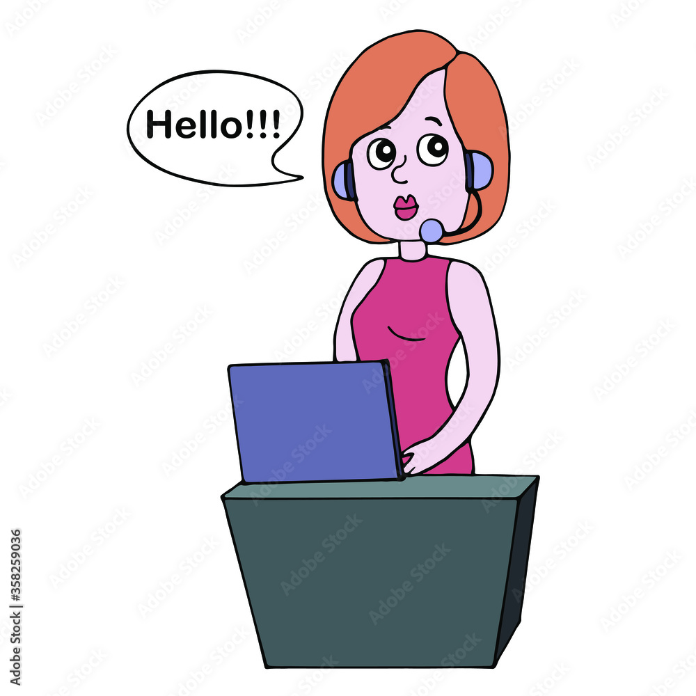 HELLO!!! The girl offers a job. Administrator. Vector illustration HELLO!!! The girl offers a job. Administrator. Vector illustration