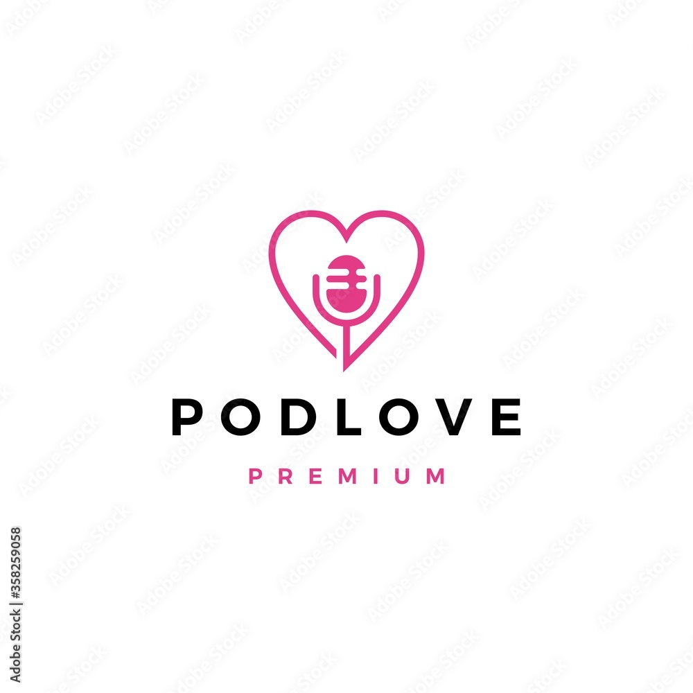 mic love podcast logo vector icon illustration