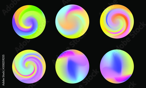 Set of round Vector Gradient. Multicolor Sphere. Modern abstract background texture. Template for design. Isolated objects