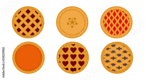 Set of pies on a white background. Vector illustration in flat style
