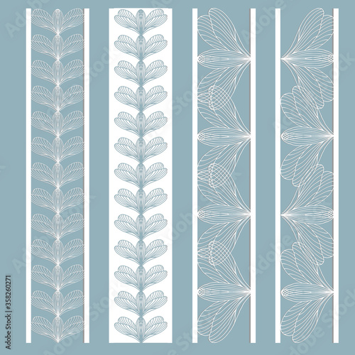 Set of bookmark templates, laser cutting stencil. Panel with a pattern of flowers cut out of paper