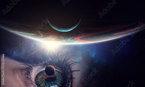Human eye and space. Elements of this image furnished by NASA.