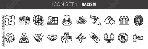 Racism icons set. Outline set of racism vector icons for web design isolated on white background.