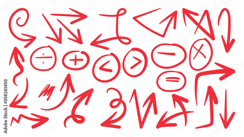 Red hand drawn arrow vector icons set. sketch arrow design for business plan and education. Red hand drawn arrow vector icons set. sketch arrow design for business plan and education.