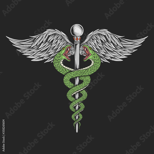 Hand drawing vintage caduceus vector illustration