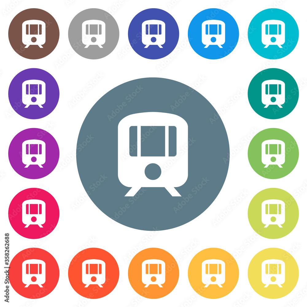 Train flat white icons on round color backgrounds Train flat white icons on round color backgrounds