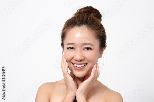 Skin close-up for beautiful Asian women. Isolated background.