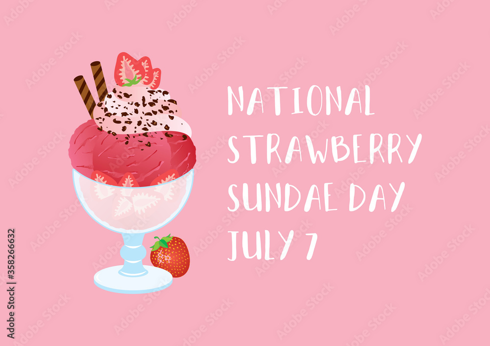 National Strawberry Sundae Day vector. Fancy strawberry ice cream