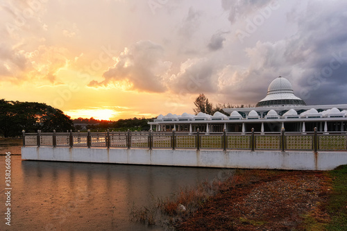 Reflection of An Nur mosque, Seri Iskandar Perak at sunset
