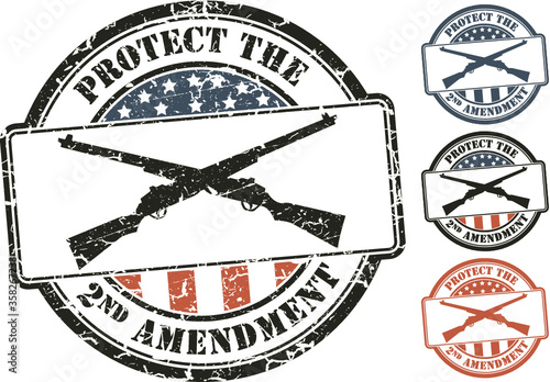 Patriotic grunge stamp; crossed rifles. Protect the Second amendment U.S. constitution