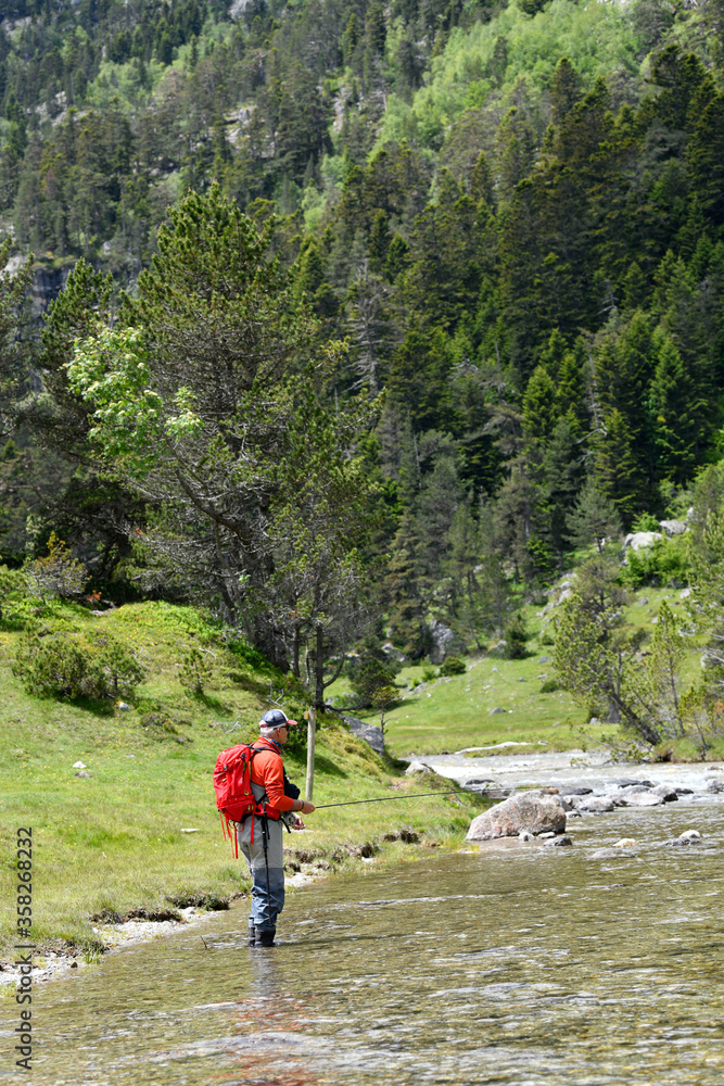fly fisherman in the high mountains