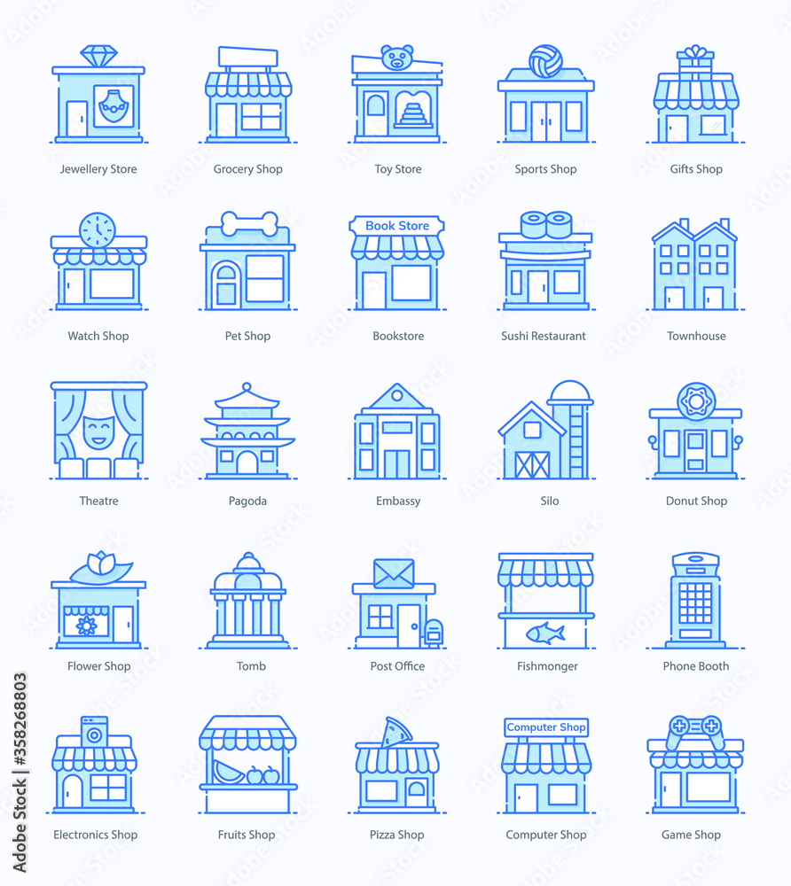 
Shop Architecture Flat Icons Pack 
