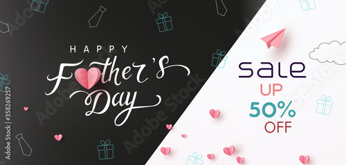 Happy Father's Day banner, poster or flyer with special offer. Vector sale discount promotion background