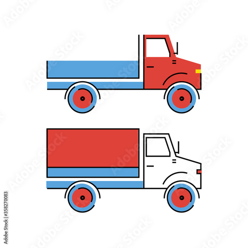 Truck with red and white cab and blue bodywork
