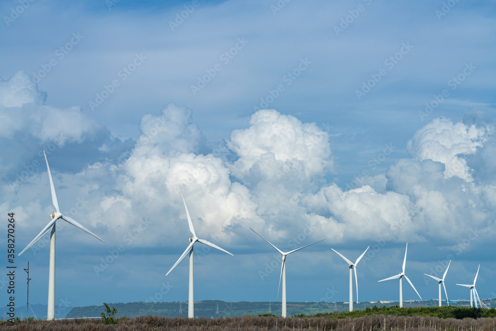 Wind turbines in Taichung Port Gaomei Wetlands Area. A popular scenic spots in Qingshui District, Taichung City, Taiwan Wind turbines in Taichung Port Gaomei Wetlands Area. A popular scenic spots in Qingshui District, Taichung City, Taiwan