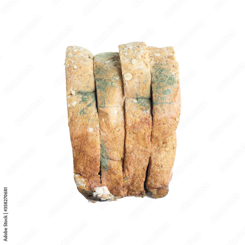 Moldy Whole wheat bread loaf on white background. Moldy Whole wheat bread loaf on white background.