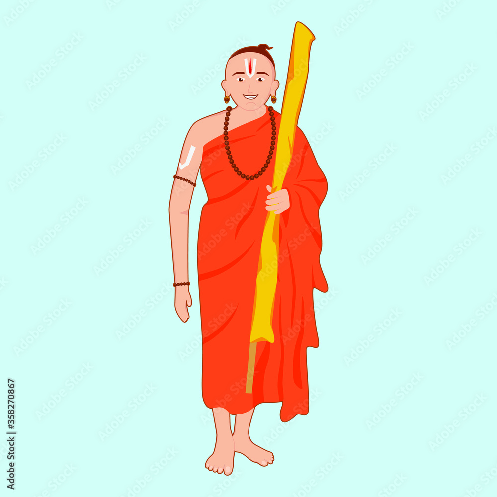 The attractive design of the Acharya pandit in a very creative style with the yellow flag in the hand.