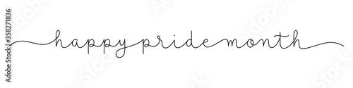 HAPPY PRIDE MONTH black vector monoline calligraphy banner with swashes