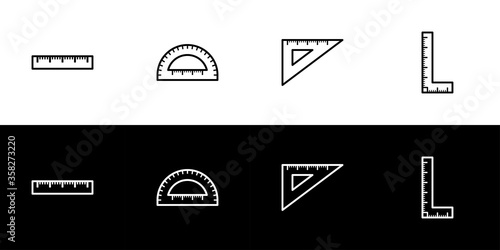 Ruler shape icon set. Flat design icon collection isolated on black and white background.