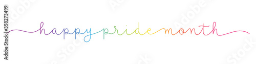 HAPPY PRIDE MONTH rainbow vector monoline calligraphy banner with swashes