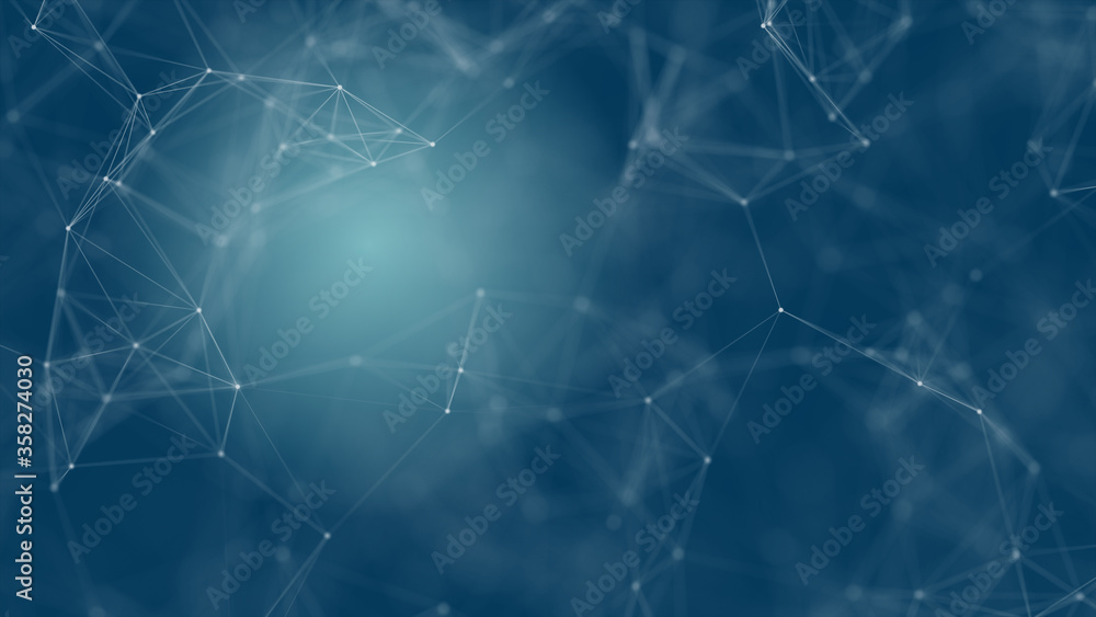 Abstract futuristic with connection lines on blue background. Plexus structure. Concept of Science, Business, Communication, Medical, Technology, Network, Cyber, Sci-fi. Illustration. 3D rendering