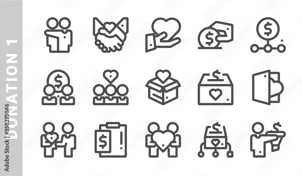 donation 1 icon set. Outline Style. each made in 64x64 pixel