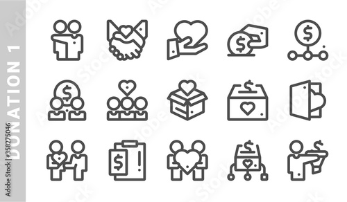 donation 1 icon set. Outline Style. each made in 64x64 pixel