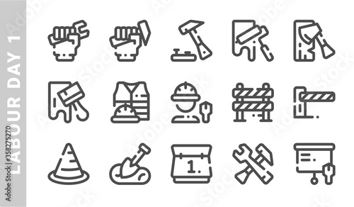 labour day 1 icon set. Outline Style. each made in 64x64 pixel