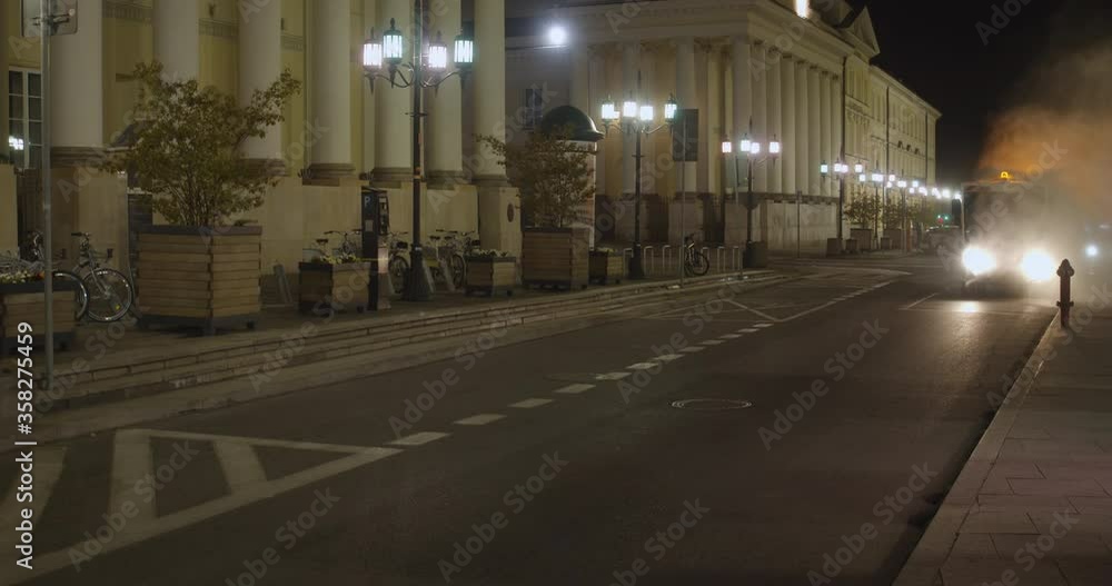 Decontamination of large surfaces of the city using mobile sprayer truck and ozonated water