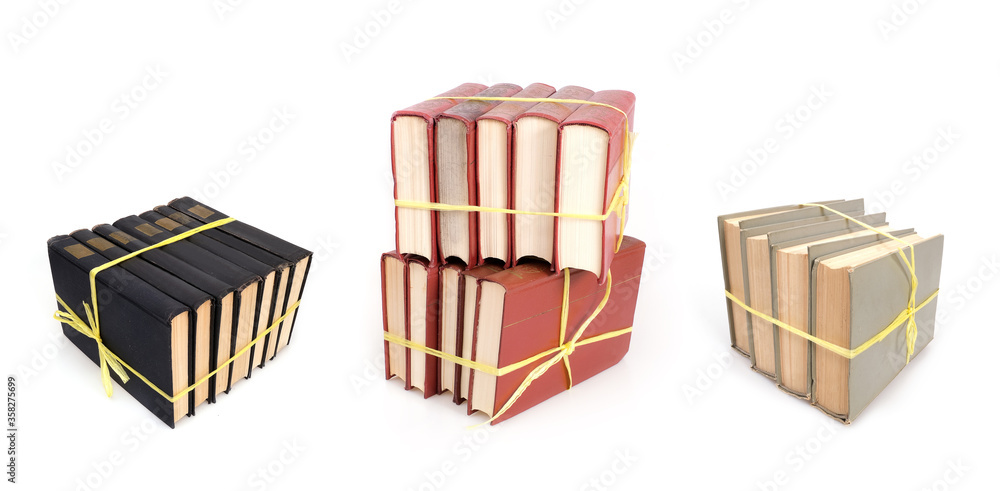 Set of stacks of books isolated on white background