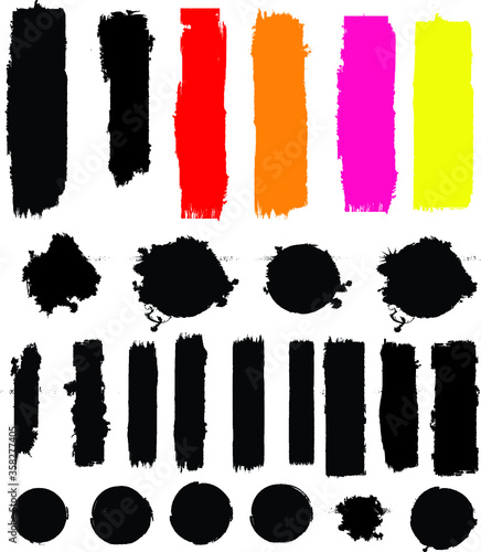 Grunge Paint stripe . Vector brush Stroke . Distressed banner . Black isolated paintbrush collection . Modern Textured shape . Dry border in Black . 