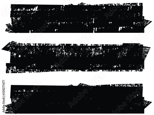 Grunge Paint stripe . Vector brush Stroke . Distressed banner . Black isolated paintbrush collection . Modern Textured shape . Dry border in Black . 