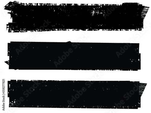 Grunge Paint stripe . Vector brush Stroke . Distressed banner . Black isolated paintbrush collection . Modern Textured shape . Dry border in Black . 