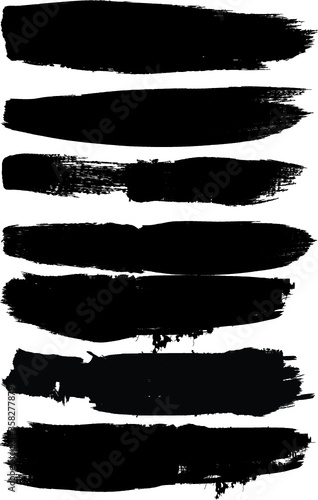 Grunge Paint stripe . Vector brush Stroke . Distressed banner . Black isolated paintbrush collection . Modern Textured shape . Dry border in Black . 