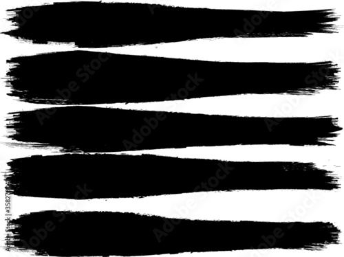 Grunge Paint stripe . Vector brush Stroke . Distressed banner . Black isolated paintbrush collection . Modern Textured shape . Dry border in Black . 