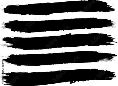 Grunge Paint stripe . Vector brush Stroke . Distressed banner . Black isolated paintbrush collection . Modern Textured shape . Dry border in Black . 