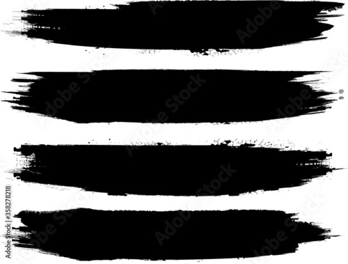 Grunge Paint stripe . Vector brush Stroke . Distressed banner . Black isolated paintbrush collection . Modern Textured shape . Dry border in Black . 